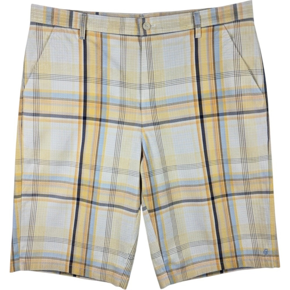 Phat Farm Plaid Shorts Men's Size 42 Yellow Blue Casual